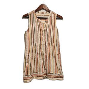Faherty Isha Striped Linen Casual Coastal Sleeveless Mini Shirtdress, Size S